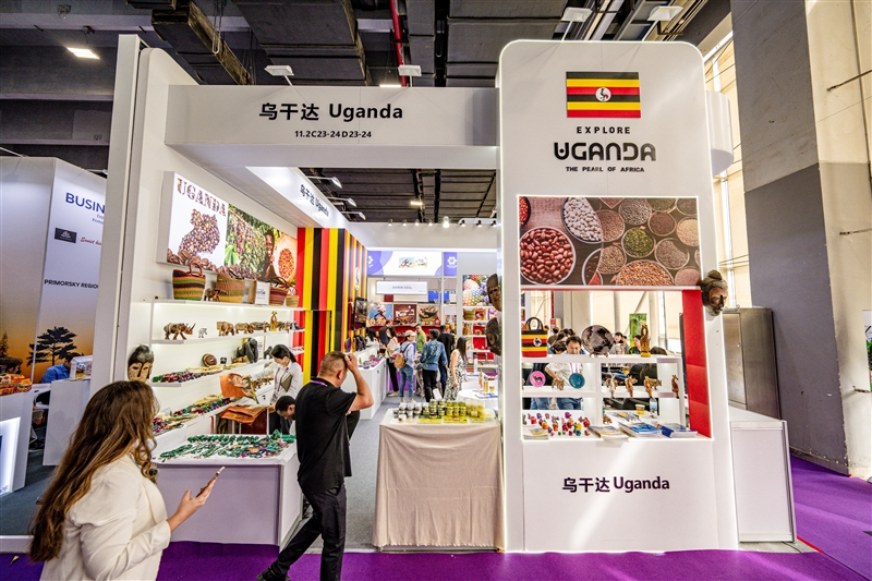 International trade fair booth with product displays